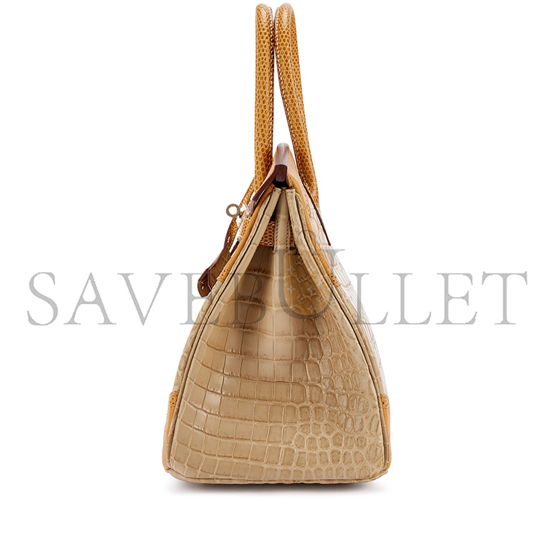 H**mes MASTER LIMITED EDITION POUSSIÈRE MATTE NILOTICUS CROCODILE TABAC CAMEL OSTRICH AND SESAME LIZARD GRAND MARIAGE BIRKIN 30 PERMABRASS HARDWARE (30*22*16cm)
